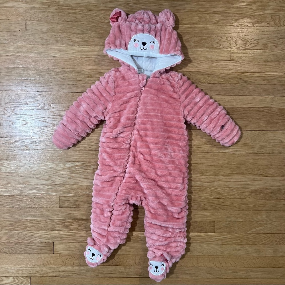 Koala Baby Pink Plush Fur Snow Body Suit Baby Girls 6-9 Months One Piece Cute!